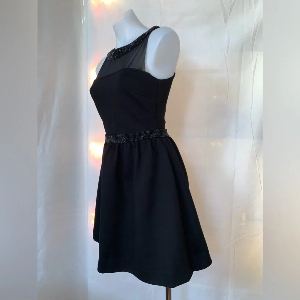 Maje black illusion neckline dress with rhinestones, size 1 (XS-S) - Picture 2 of 8